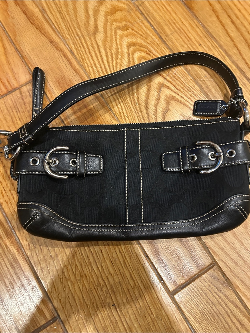 Coach Black Canvas & Leather Buckle Wristlet